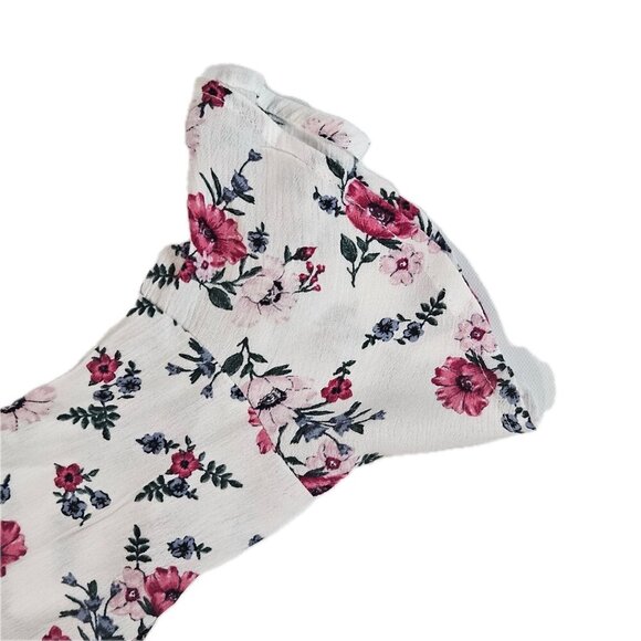 H&M Divided Shirt Womens 4 White Pink Floral Ruffle Peplum Button Front Top - Picture 5 of 8